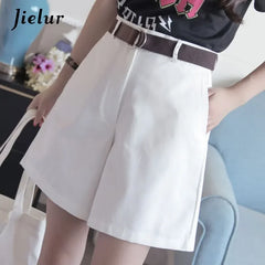 Shorts All-match 4 Solid Color Sashes Casual Shorts A-line High Waist