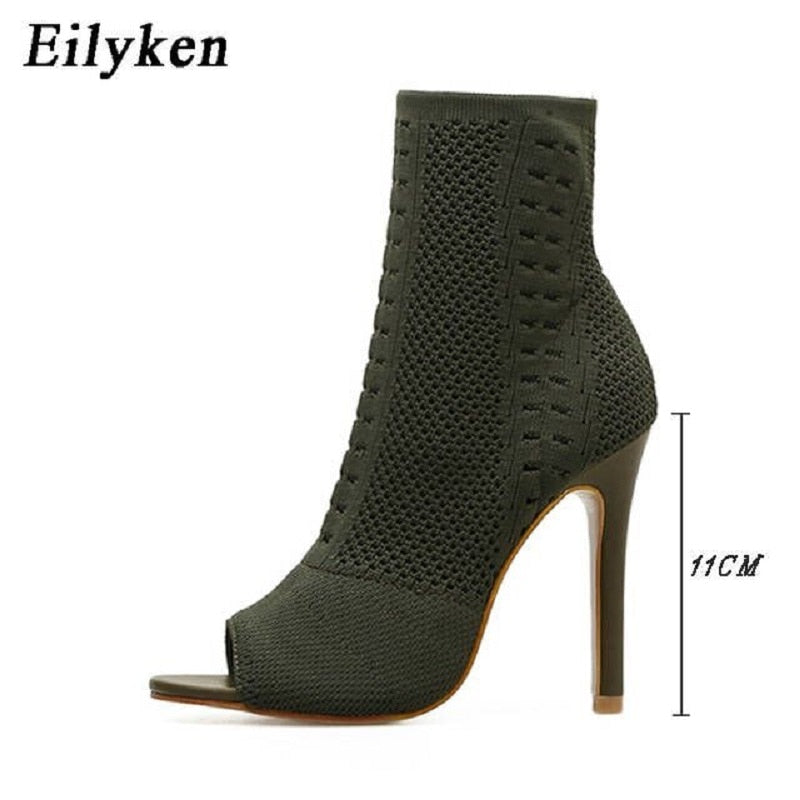 Style Peep Toe Ankle Boots Stretch Fabric Out Breathable