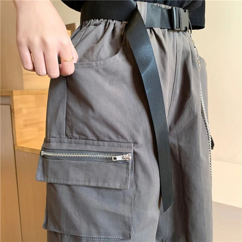 Harajuku Chain Cargo Shorts Big Pockets Wide Leg