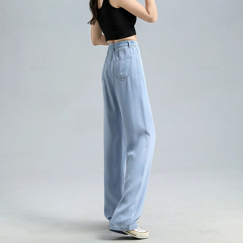 Summer Women's Jeans Fabric Baggy Wide Leg Denim Pants