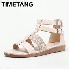 Women Hollow Out Flat Sandal Roman Style Patchwork Double Strap Low Heel Shoes