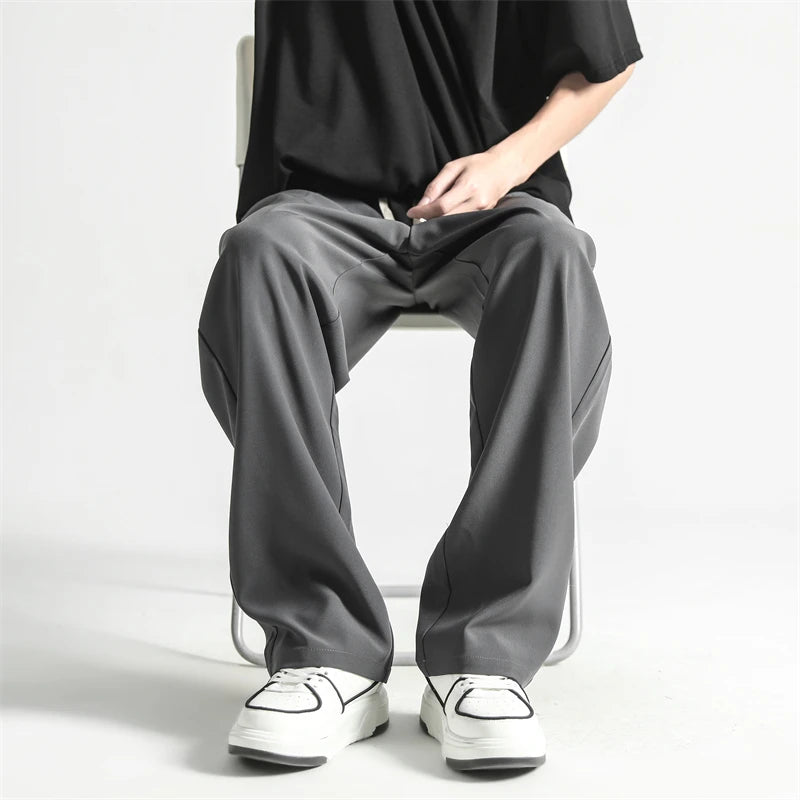 Men's Casual Trousers Baggy Straight Drawstring Elastic Waist Clothing