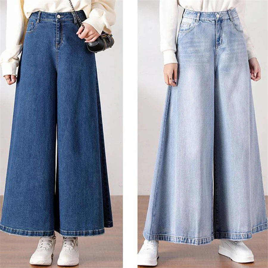 Loose Culotte Wash Vintage Wide Leg Jeans Women Oversize