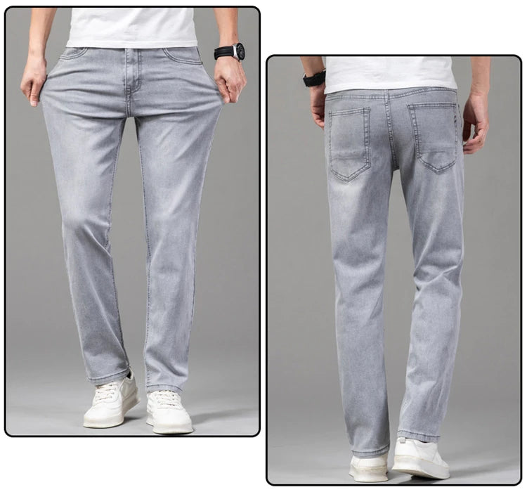 Men's Fit Straight Lightweight Cotton Stretch Jeans Business Casual