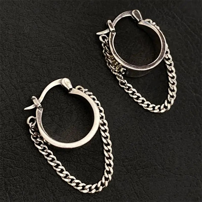 Vintage Chain Round Ear Buckle Drop Dangle Hoop Earrings