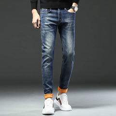 Fleece Thick Warm Pencil Jeans Classic Pocket Men's Trendy Fashion