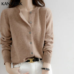 Sweater Cardigans V-neck Single Knitwear Tops Solid