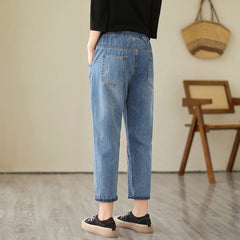 Design Flower Embroidery Jeans  Casual Loose Vintage Style