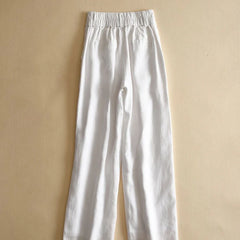 Fashion Cotton Linen Pants Elegant High Waist Wide Leg Trouser