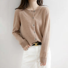 Sweater Cardigans V-neck Single Knitwear Tops Solid