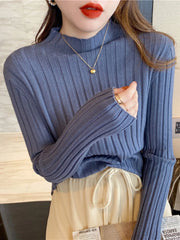 Autumn Winter Knitted Ribbed Turtleneck Sweater Clothes