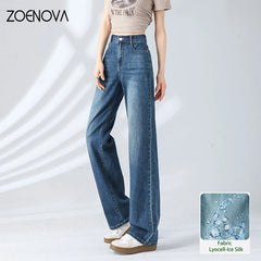 Retro Street Wide Leg Jeans Thin High Waist Loose Simple Length Pants