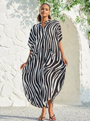 Swimsuit Cover up Women Stripe Print Kaftan Plus Size Bathing Suit
