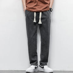 Men's Jeans Cotton Soft Drawstring Straight Pants Elastic Waist Vintage