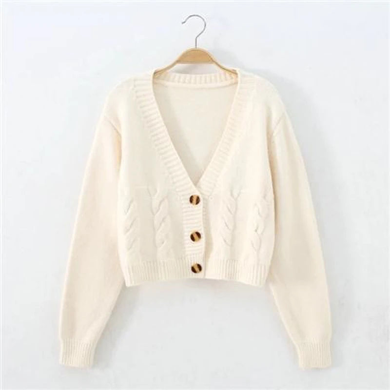 V Neck Short Cardigan Twist Sweater Coat