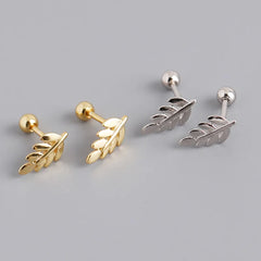 Fashion Simple Ear Bone Piercing Screw Beads Leaf Stud Earrings