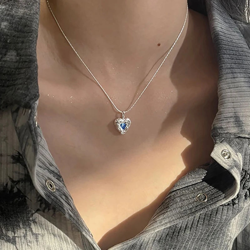 Sparkling Blue Zircon Necklace For Women Fashion Chain Jewelry