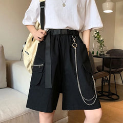 Harajuku Chain Cargo Shorts Big Pockets Wide Leg