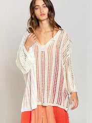 Hollow Out V Neck Long Sleeve Knitting Bikini Cover-ups