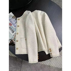 Fashion Cropped Tweed Jacket Women Vintage Elegant Coat