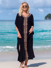 Embroidered Kaftan Long Black Tunic Loose Maxi Dress