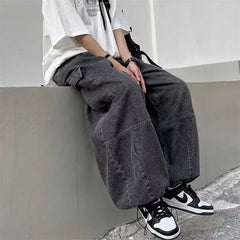 Y2k Baggy Cargo Jeans for Men Oversize Wide Leg Denim Pants