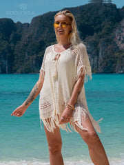 Crochet Tunic Bikini Cover-ups Hollow Out Short Sleeve