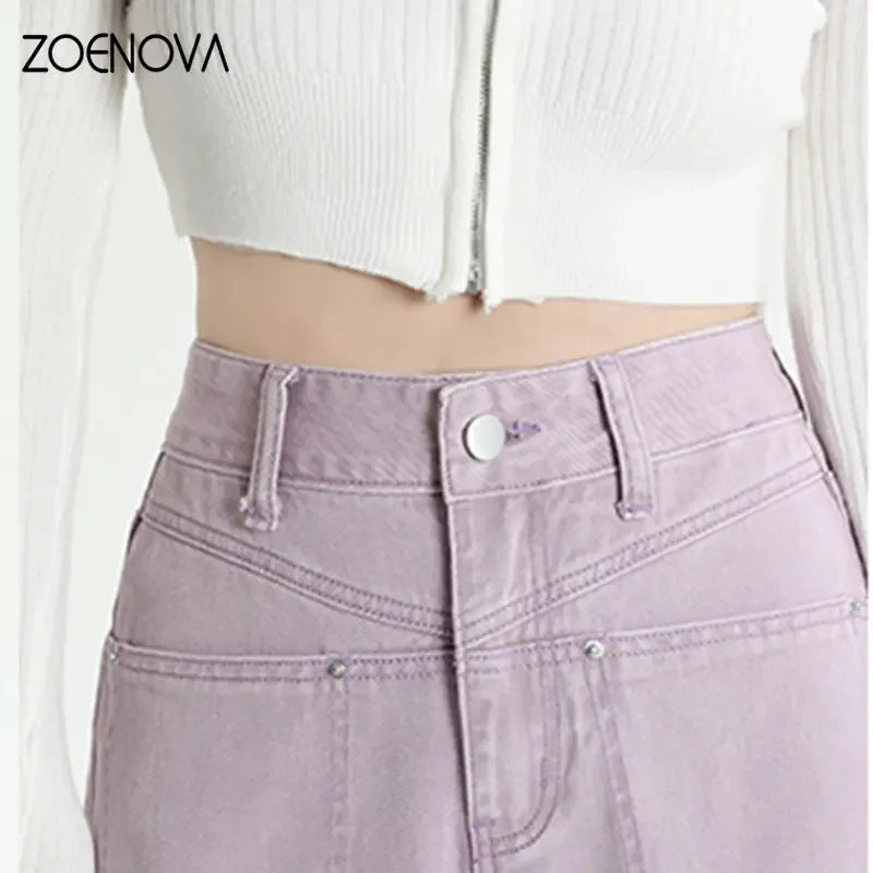 Color Y2K Spring Trendy Jeans Elastic Women Pants