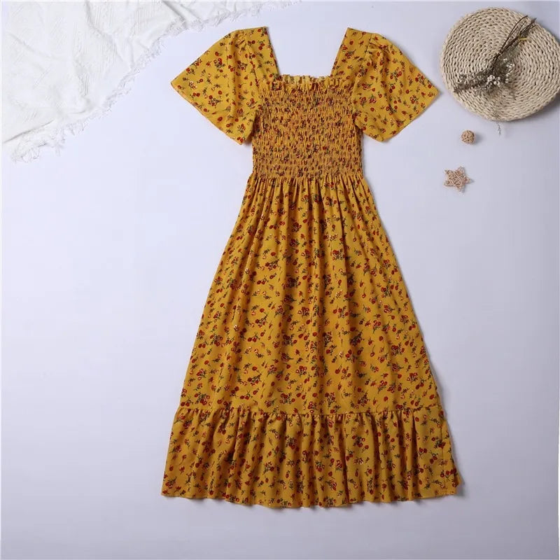 Chiffon Dress Midi Dress Short Sleeve Printed Floral