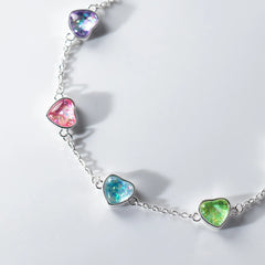 Silver Sweet Heart To Heart Colorful Zirconia Bracelet