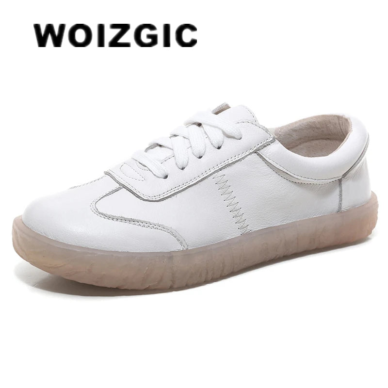 Woman Genuine Leather Vulcanized Shoes Flats Sneakers Platform