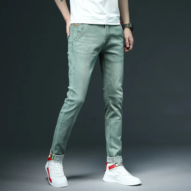 Skinny Jeans Men Cotton Blue Slim Streetwear Classic Solid