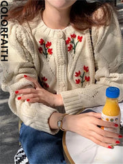 Vintage Floral Fashion Knitting Cardigans Short Tops