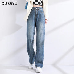 Womens Jeans High Waist Vintage Straight Baggy Denim Pants