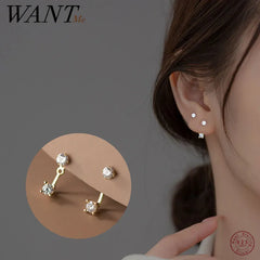 Shiny Fashion Zircon Unique Korean Stud Earrings Simple Chic