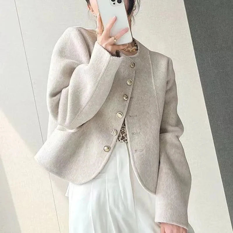 French Elegant Tweed Jacket Fashion Sweet Single Breasted Coat