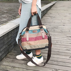 Women Shoulder Bags Satchel Stripe Canvas Handbag Retro Messenger