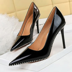 Shoes Rivet Woman Pumps High Heels Stiletto Pu Leather