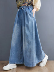 Fashion Elastic Waist Loose Casual Jeans Streetwear Wide Leg Vintage