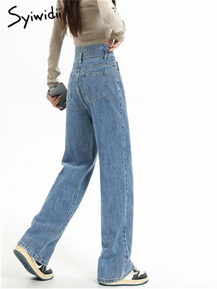 High Waisted Jeans Fashion Vintage Wide Leg Casual Streetwear Retro