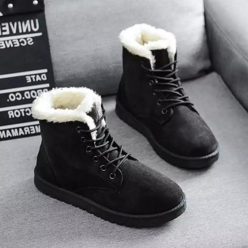 Snow Boots Lace Up Ankle  Faux Fur Ladies Female Shoes