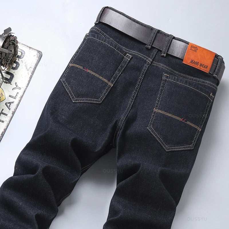 Jeans Business Fashion Cotton Straight Fit Denim Pants Classic