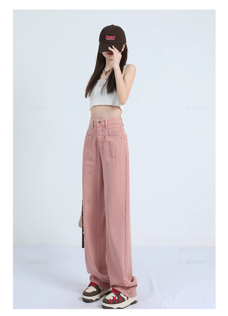 Woman Jeans High Waist Wide Leg Cotton Loose Denim Clothing