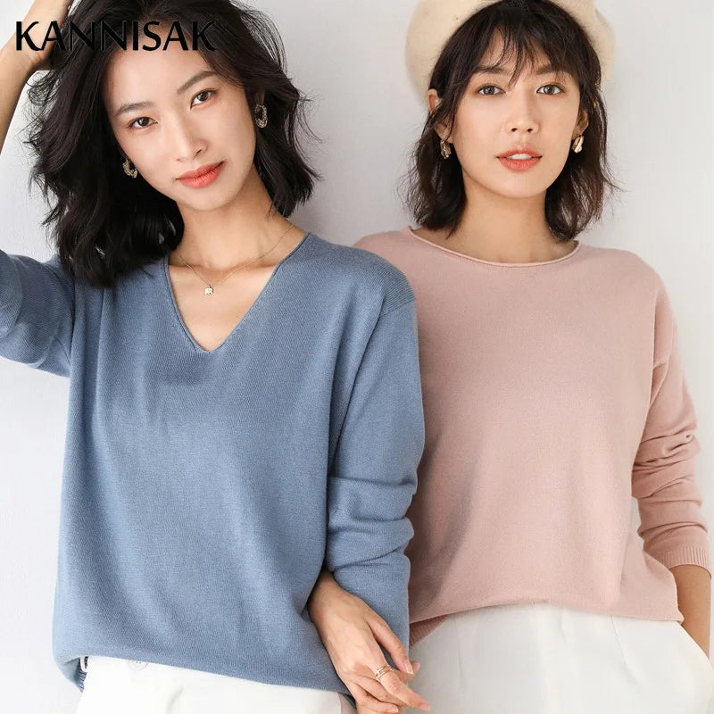 Sweater Solid Knitwear Loose Female Basic Casual Jumpers