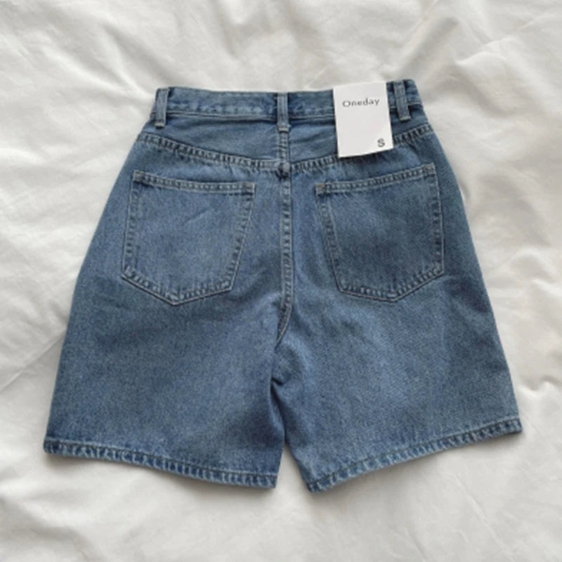 Classic Denim Shorts Summer Blue High Waisted Shorts Casual Wide Leg