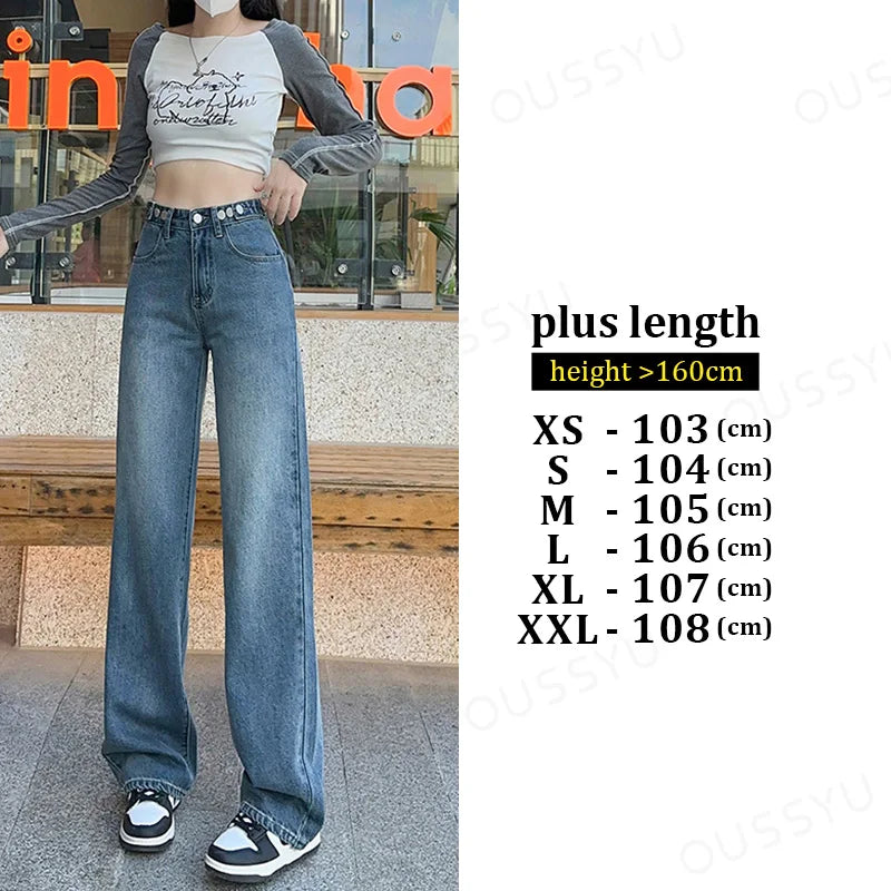 Straight  Jeans Adjust Elastic High Waist Vintage Denim Pants