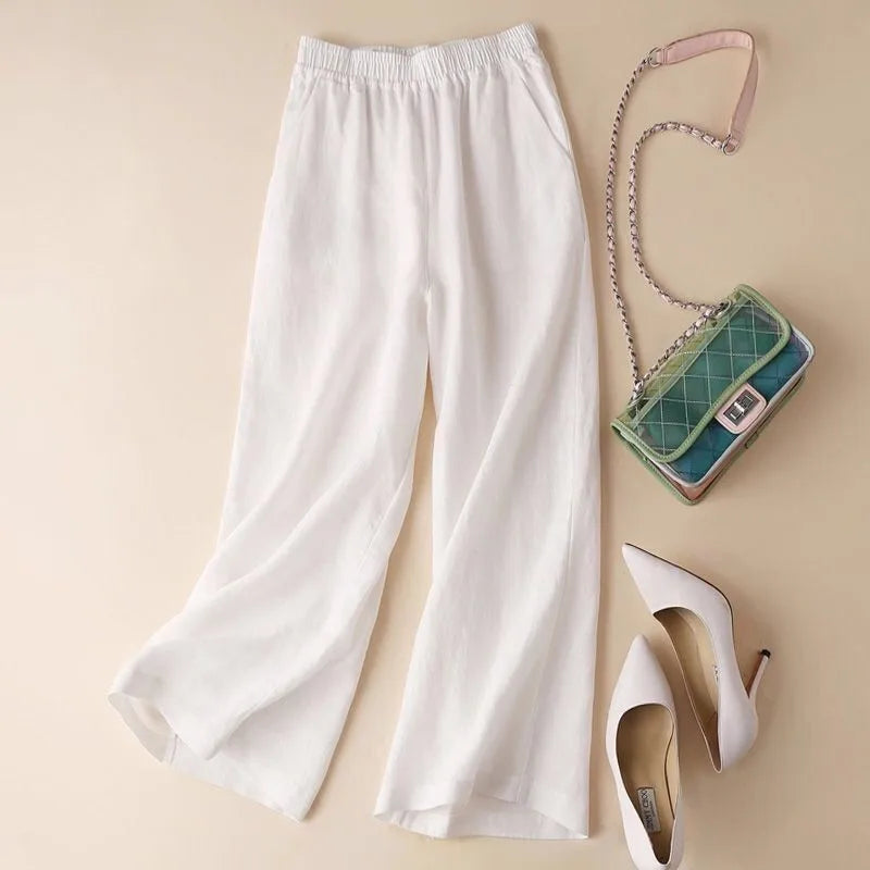 Women Cotton Linen Wide Leg Summer Pants