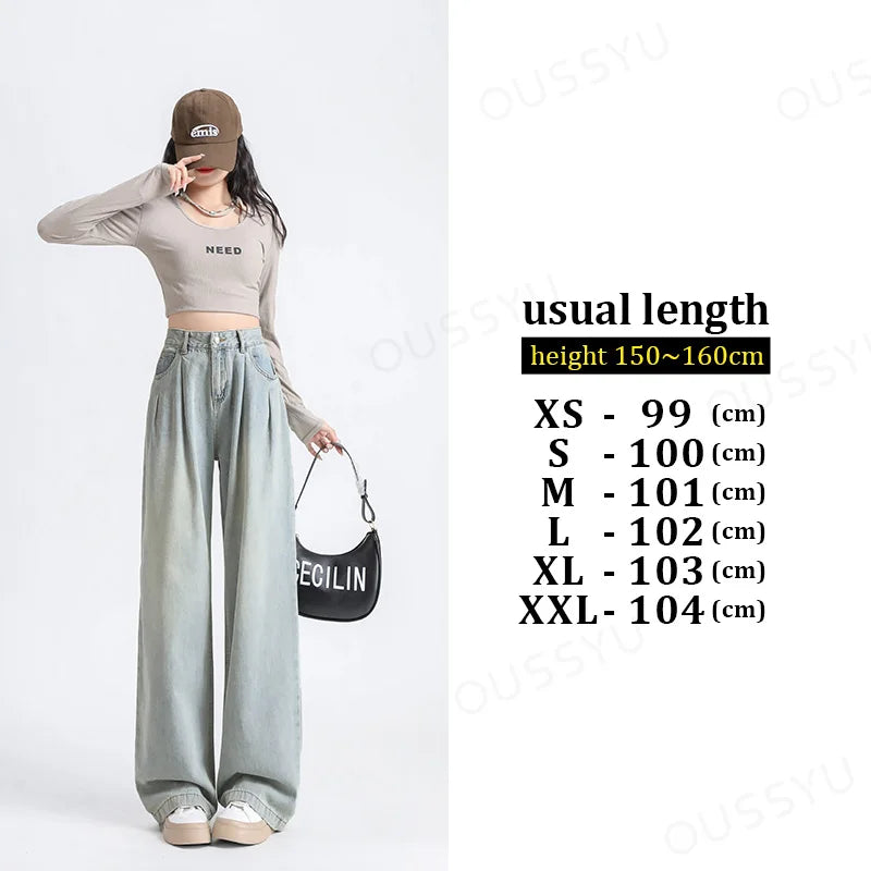 Jeans High Waist Wide Leg Cotton Denim Clothing Straight Pant