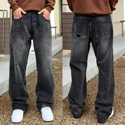 Fashion Ripped Men's Jeans Baggy Straight Vintage Trousers