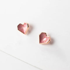 Silver Pink Enamel Hearts Stud Earrings Jewelry